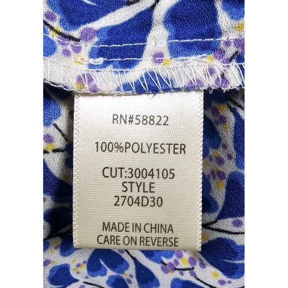 Max Studio Blue Floral Chic Blouse W Sz M Smocked Waist Knot Front NWT 2704D30 - Picture 7 of 8